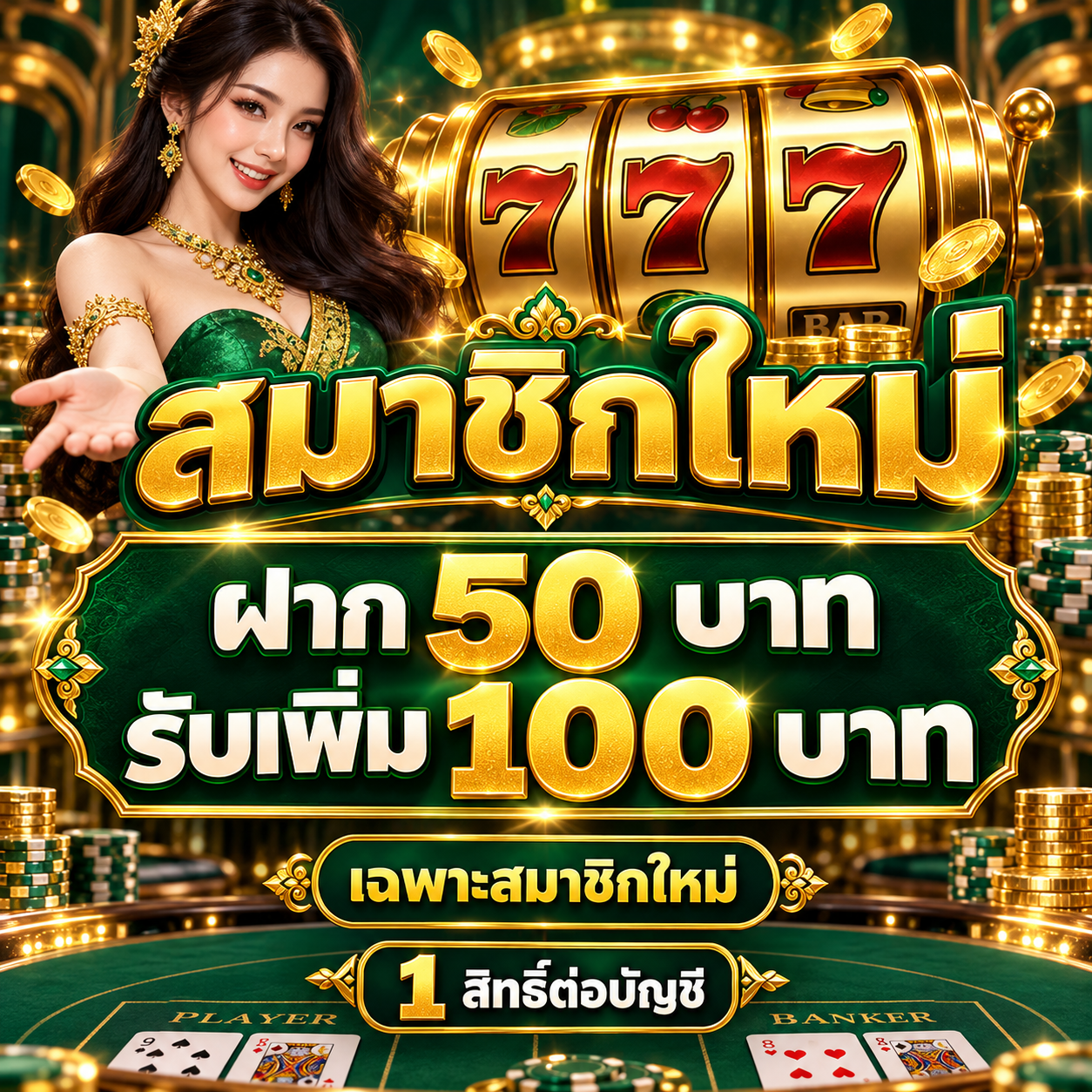 โปรโมชั่นสมาชิกใหม่ ฝาก 50 รับเพิ่ม 100 บาท